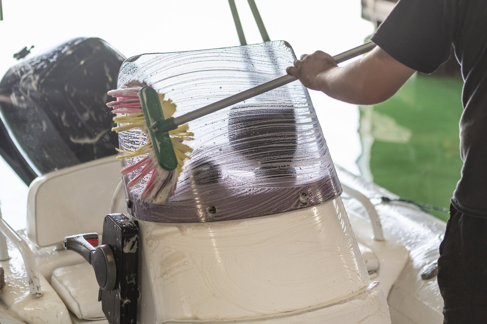 Detailed washdown care on a premium vessel